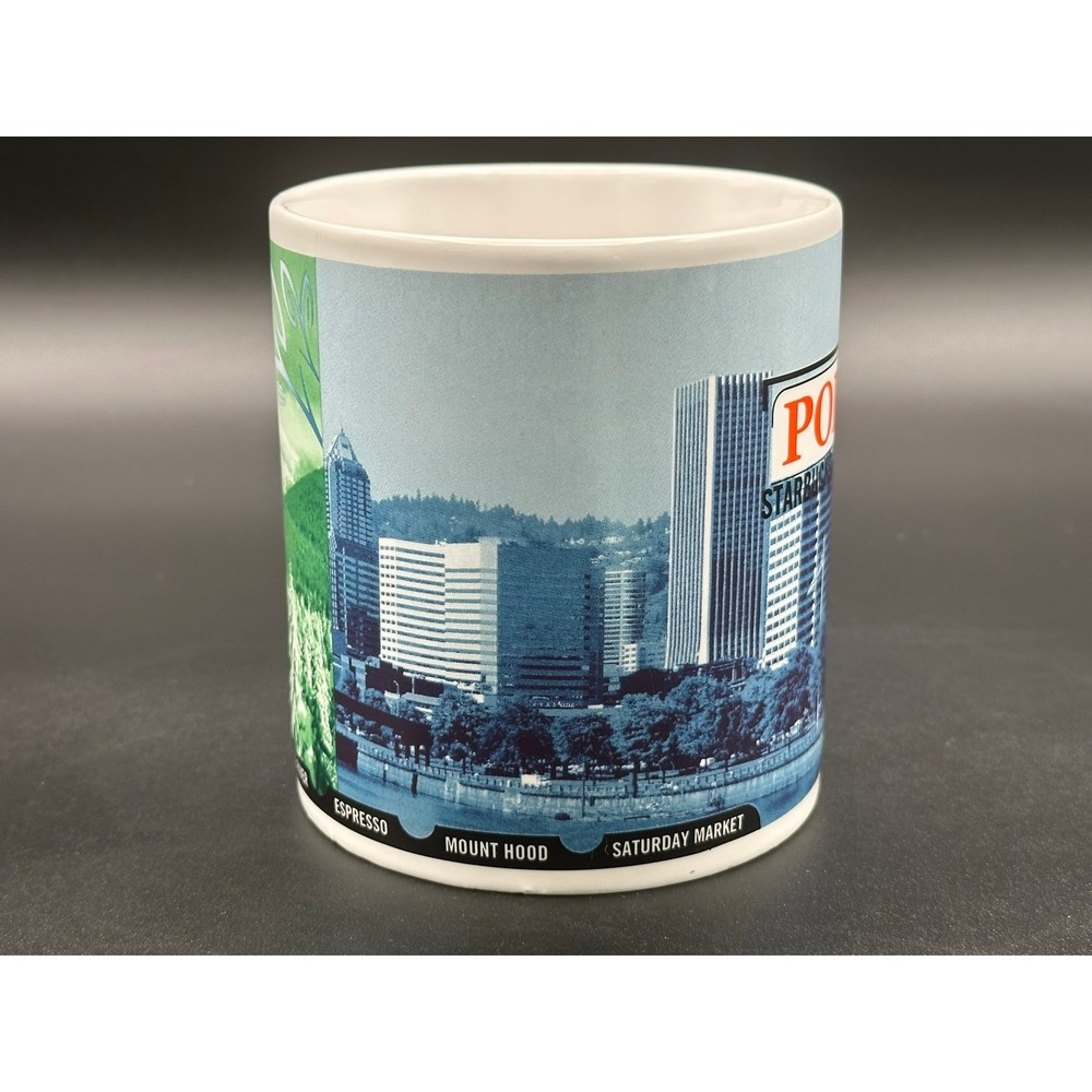 Vintage 1999 Starbucks Portland City Mug 16oz Skyline Mount Hood Collector Cup - Picture 5 of 9